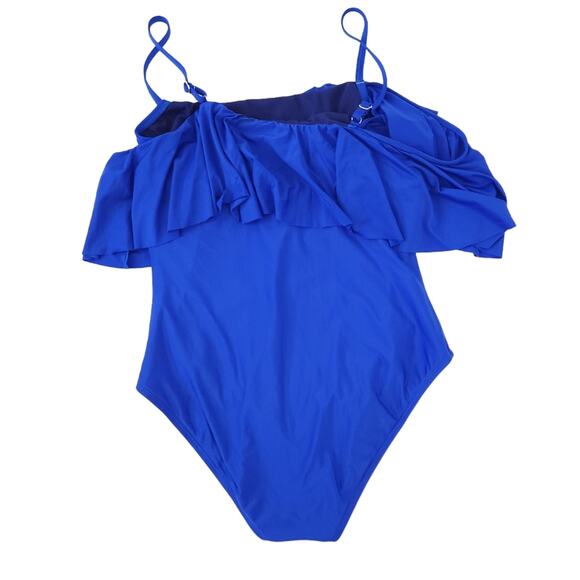 Athena One Piece Swimsuit Size 12 Blue, Flutter Ruffle Bathing Suit Modest Suit - Picture 2 of 4